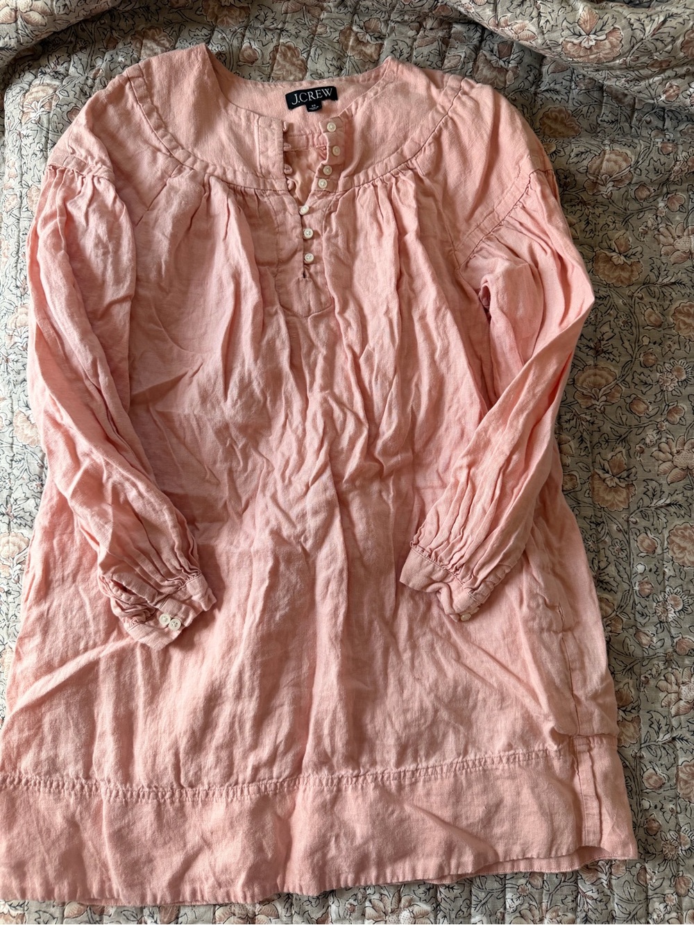J. Crew Soft Pink Linen Button-Front Mini Dress